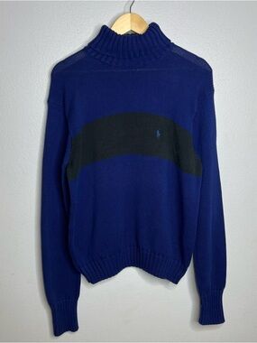 VTG Polo Ralph Lauren Turtleneck Sweater Mens Stripe 100% Cotton - Small Medium